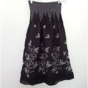 LAPIS Maxi Skirt Smocked Strapless Dress Black Gray Butterfly OS